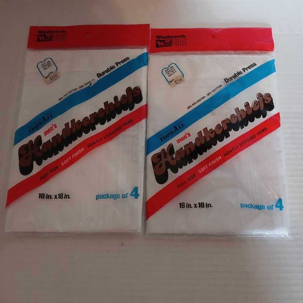 Vintage Woolworth Woolco Men's Handkerchiefs Bundle Cotton Blend 2 Packages of 4